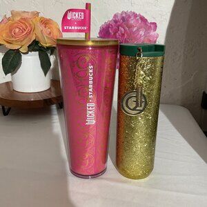Starbucks "Wicked" Tumbler Set - Gold Glitter 16 Oz & Red 24 Oz Venti Cold Cup